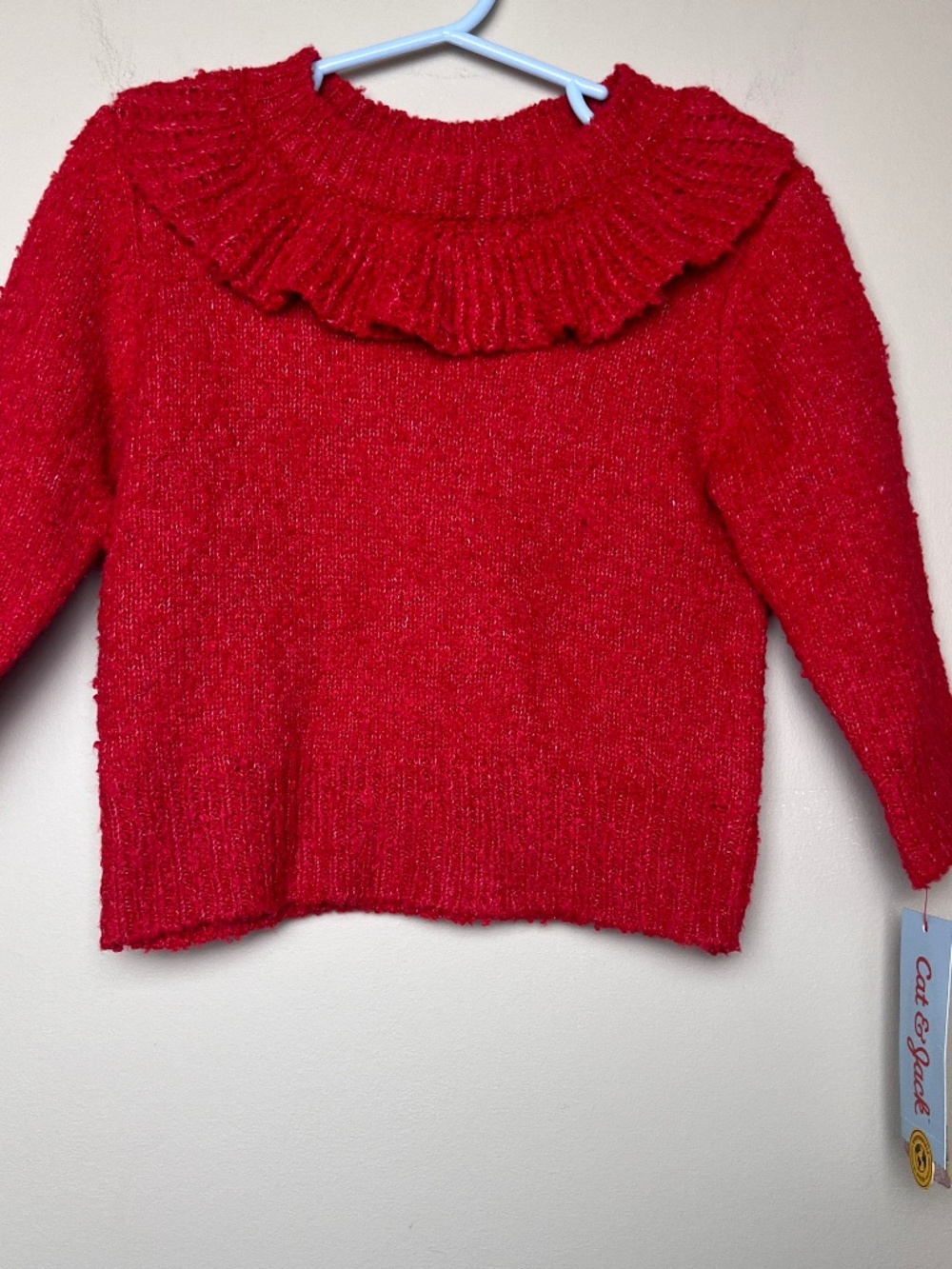 Cat & Jack Red Ruffle Neckline Girls Sweater 18M NWT